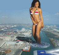 giantess collage city swimsuit unknown_artist river boats aerial_view wading christina_milian