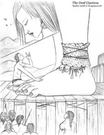 drawing monochrome barefoot shrunken_men dragonesslife worship deaf_giantess