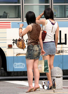 collage high_heels shrunken_men shorts pedestrians streetcorner shopping_bag asian_giantesses