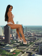 giantess collage feet city long_hair destruction cars high_heels sitting sandals legs looking_down streets skyscrapers tolik damage side_angle