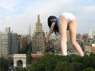 giantess collage panties city butt unknown_artist bending_over trees looking_at_viewer behind_view