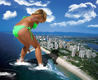 giantess city blonde swimsuit ocean helicopter wonderslug ships vanessa_hudgens wading behind_view looking_at_city