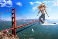 giantess blonde bridge clothed water wonderslug vehicles bikini_top golden_gate_bridge wading side_angle crushed_ship anne_vyalitsyna