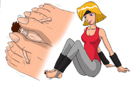 drawing giantess color barefoot domination shrunken_men foot_crush entrapment pinned under_foot clover totally_spies possible_crush looking_at_tiny