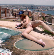 breasts giantess collage nude pussy city beach barefoot shrunken_people sand castor_troy picking_up_people