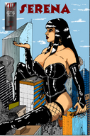 drawing giantess city mega black_hair color large_breasts destruction cleavage serena