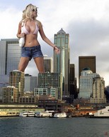 giantess collage city blonde cleavage low_angle belly jr skyscraper boats water_front
