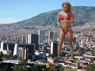 breasts giantess collage city mega blonde swimsuit unknown_artist looking_down hayden_panettiere mountain_side