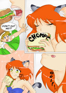 drawing vore comic color shrunken_men entrapment cat_girl sandwich spying in_sandwich