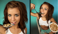 collage vore teeth brunette spoon shrunken_woman food cereal breeanna