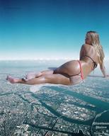 giantess collage city blonde swimsuit barefoot soles lying_down behind_view downward_angle lildrummerboy