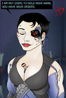 drawing color clothed cleavage shrunken_man cyborg robotics bd between_breasts