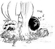 drawing crush furry mega monochrome destruction small_men blood foot_crush cougr cruel trucks guns army_men