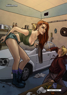 drawing comic color red_hair boots amazon giantessfan leaning_forward mechanic break