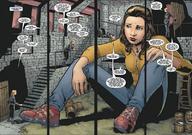 giantess comic brunette story sitting shrunken_woman pants sneakers dawn dialogue kegs buffy_the_vampire_slayer