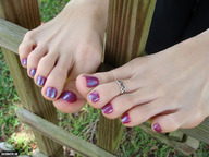 barefoot photograph pedicure toe_ring point_of_view fence purple_nails