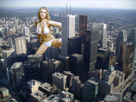 giantess collage city mega blonde swimsuit unknown_artist sitting skyscraper rooftop_view joanna_krupa