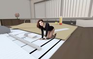 collage clothed brunette crawling office shrunken_woman ruler desk pencil_drawing looking_at_viewer eraser