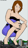 drawing giantess crush city color clothed handheld buildings shoes brunette squatting cruel