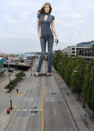 giantess collage clothed shoes brunette wonderslug seattle shrunken_people foot_print people highway streets sky looking_at_viewer vehicle_crush crushed_car nina_agdal