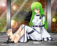 drawing giantess barefoot green_hair foot_worship shrunken_men code_geass c.c.