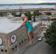 giantess collage blonde high_heels buildings dress legs streets tolik looking_at_viewer downward_angle meet_madden