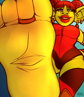 drawing color soles looking_down foot_pov toe_ring sheela point_of_view looking_at_viewer goblin imminent_crush
