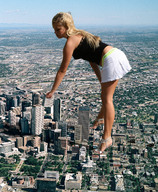 collage landscape city mega blonde destruction clothed high_heels buildings bending_over skyscraper tolik damage