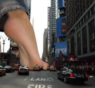 collage city buildings soles unknown_artist people streets vehicles giantess_feet blocking_traffic