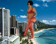 giantess collage beach cleavage buildings climbing low_angle belly fishnets shrunken_people giantess_katelyn looking_down sand sky stocking_feet looking_at_tiny