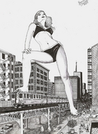 drawing giantess city mega monochrome long_hair destruction barefoot anime marcos_snowbell foot_crush shrunken_people pen_paper cruel