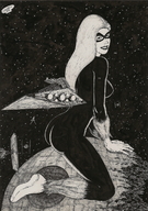 breasts drawing giantess giga space monochrome long_hair butt destruction crossover anime marcos_snowbell gloves star_wars pen_paper mask costume thief cosmic_giantess black_cat death_star spider-man marvel_comics tie_fighters felicia_hardy star_destroyer lambda_shuttle