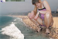 giantess collage panties beach high_heels squatting waves sand cruel buttman falling dropped oceanfront beach_goers purple_nails looking_at_tiny
