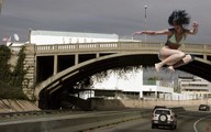 giantess collage swimsuit bridge barefoot cars jr highway jumping