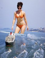giantess collage swimsuit ocean helicopter looking_down boats ships kate_beckinsale wading distant_buildings queen_mary