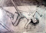 breasts drawing nude bondage shrunken_woman tape pencil_drawing chesya paper
