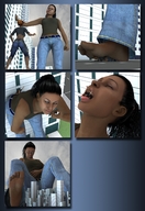giantess feet vore size_difference city mega comic black_hair destruction barefoot soles butt_crush jeans ponytail foot_crush shrunken_woman cruel under_foot imminent_crush boomgts digital_render