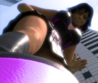giantess city upskirt black_hair buildings looking_down sunglasses point_of_view boomgts digital_render