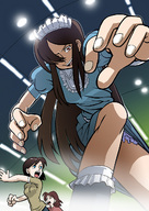 drawing giantess mega upskirt color brunette looming reaching running people maid_uniform screaming chasing