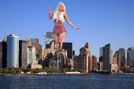 giantess collage city mega blonde destruction wonderslug fire legs jets skyscrapers smoke sky missiles looking_at_viewer mini_skirt waterfront giantess_nicole nicole_moser