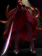 sword high_heels anime low_angle looking_down bakemonogatari point_of_view looking_at_viewer long_dress