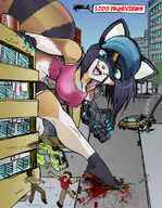 drawing crush feet furry anthro city buildings blood paws gore raccoon vehicles under_foot