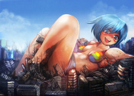 giantess crush city swimsuit blue_eyes rampage blue_hair yilx mahou_shoujo_madoka_magica sayaka_miki