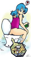 drawing color butt shrunken_men sitting fart toilet bulma dragonballz inside_toilet kami