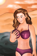 breasts drawing color swimsuit beach handheld cleavage bra wet sweat shrunken_woman entrapment trapped looking_at_tiny brainwashed-psyche