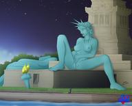 breasts drawing giantess nude pussy feet mega color shrunken_men blue_skin night sky statue new_york_city statue_of_liberty stars monument