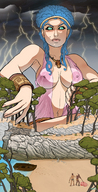breasts drawing giantess color low_angle shrunken_men sand boats skeletons hunters voregoddess looking_at_tiny