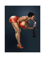 drawing gentle size_difference color clothed handheld cleavage high_heels huge_breasts kissing amazon lipstick red_nails biggals
