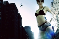 giantess collage helicopter low_angle looking_down sky m31 point_of_view looking_at_viewer between_buildings hazy