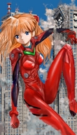 giantess city destruction blue_eyes buildings anime inuyama neon_genesis_evangelion outfit plugsuit asuka_langley_soryu red_suit